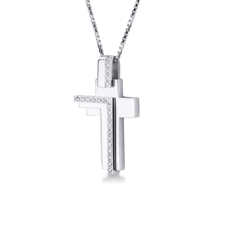 Collar hombre cruz oro blanco 18k con diamantes Collar hombre cruz oro blanco 18k con diamantes
