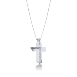 Collar hombre cruz oro blanco 18k con diamantes
