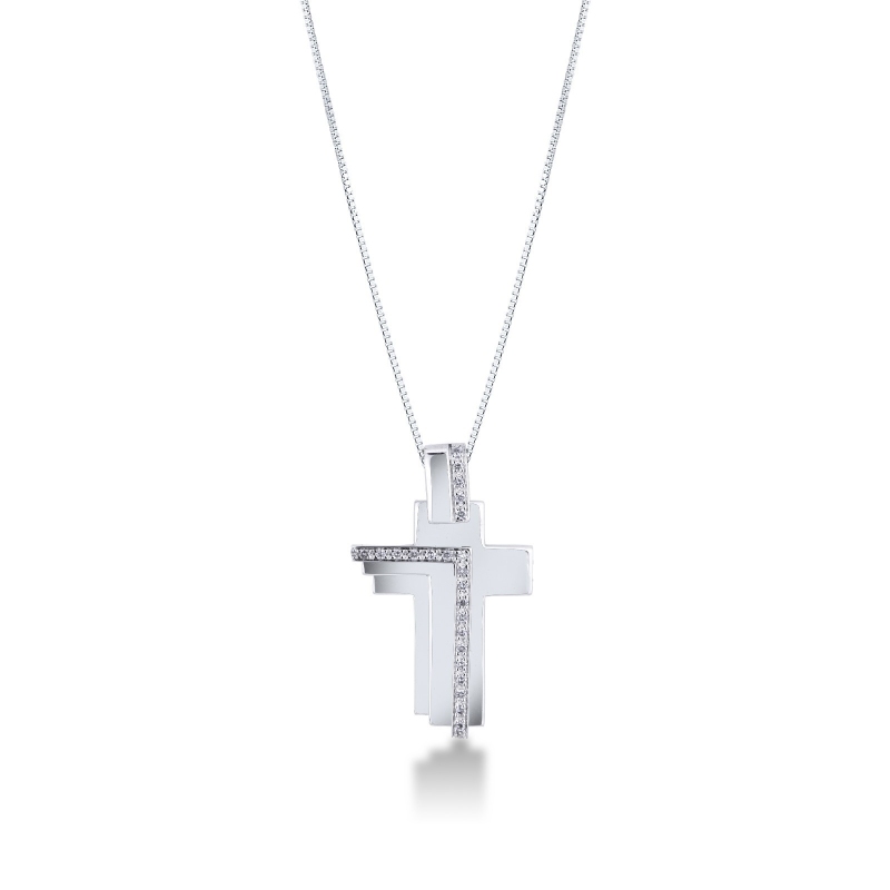 Collar hombre cruz oro blanco 18k con diamantes Collar hombre cruz oro blanco 18k con diamantes