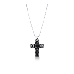 Colgante de cruz en oro blanco con diamantes negros