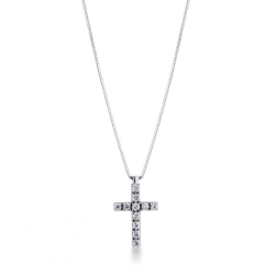 Colgante cruz oro blanco 750 y diamantes