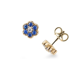 Pendientes en oro amarillo con diamantes y zafiros azules