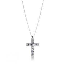 Collar en oro blanco de 18 quilates con cruz y diamantes