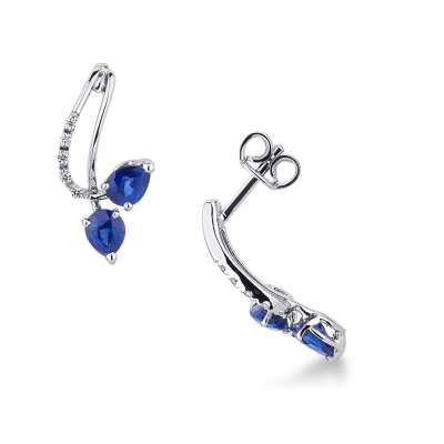 Pendientes mujer de oro blanco de 18k con zafiros azules y diamantes