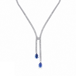 Collar tennis en oro blanco 18k con diamantes y zafiros azules