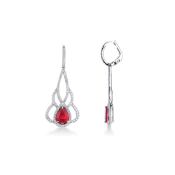 Pendientes en Oro Blanco 18k con Diamantes y Rubi gota