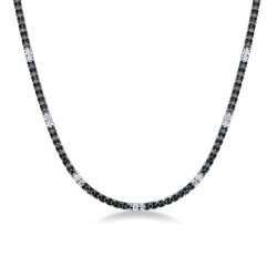 Collar rivière en oro blanco de 18 quilates con diamantes blancos, negros y puntas brunidas