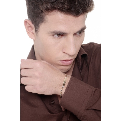 Pulsera con placa en oro amarillo y blanco 18k, 18 cm