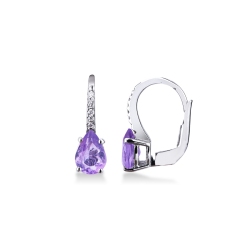 Pendientes de oro blanco de 18k con amatistas y diamantes