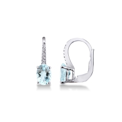 Pendientes de gancho en oro blanco con aguamarinas y diamantes