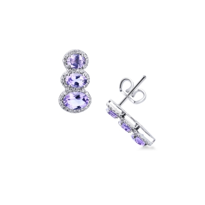 Pendientes amatistas y diamantes oro blanco 18K