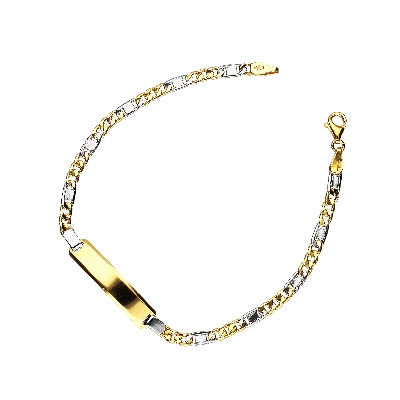 Pulsera con placa en oro amarillo y blanco 18k, 18 cm