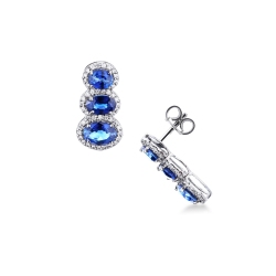 Pendientes oro blanco de 18k con zafiros ovalados y diamantes