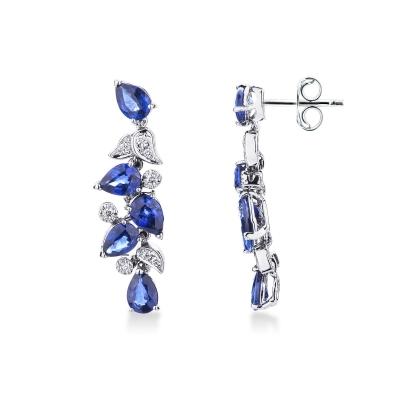 Pendientes colgantes oro 750 diamantes y zafiros azules