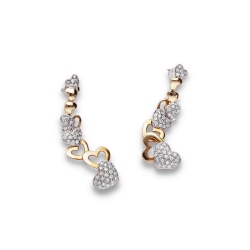 Pendientes oro blanco y rosa 18k colgantes corazón con diamantes
