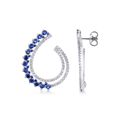Pendientes en oro blanco de 18k en forma de gota con zafiros azules y diamantes