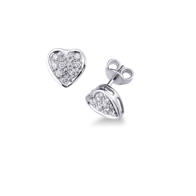 Pendientes corazón de oro blanco de 18k con un pavé de diamantes