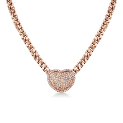 Cadena Groumette Oro Rosa 18k Corazón Pavé Diamantes