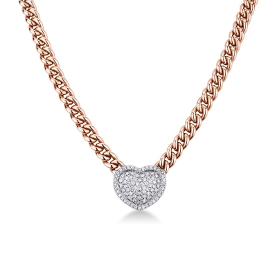 Collar groumette oro rosa 18k con corazón pavé de diamante