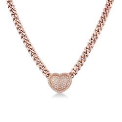 Gargantilla rosa con colgante corazón pavé diamantes oro 18k 