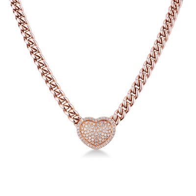 Gargantilla rosa con colgante corazón pavé diamantes oro 18k 