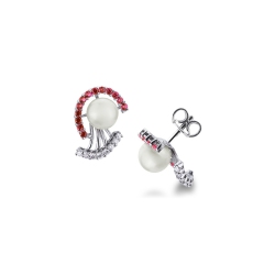 Pendientes de oro blanco de 18k con perlas, rubíes y diamantes