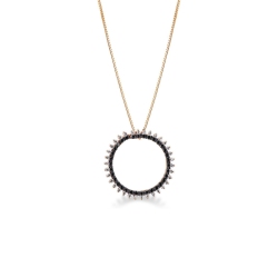 Collar oro rosa de 18k con colgante círculo con diamantes negros