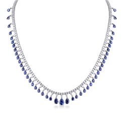 Gargantilla tennis en oro 18k con zafiros azules y diamantes
