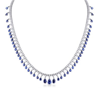 Gargantilla tennis en oro 18k con zafiros azules y diamantes