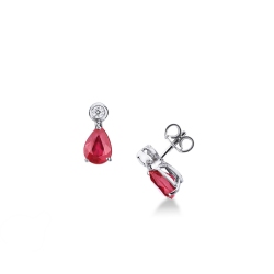 Pendientes en oro blanco de 18k con rubíes