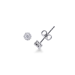 Pendientes flor en oro blanco 18k con diamantes ct 0,22
