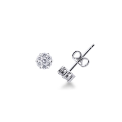 Pendientes flor en oro blanco 18k con diamantes ct. 0,50