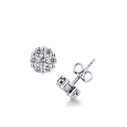 Elegantes pendientes en oro blanco 18k con diseño floral