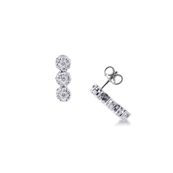 Pendientes illusion oro blanco de 18k con 3 flores en diamantes