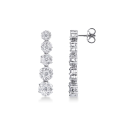 Pendientes en oro blanco de 18k con 5 flores