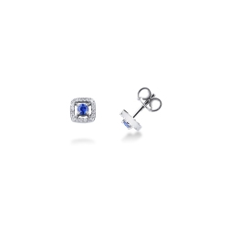 Pendientes con diamantes en oro blanco 18k con zafiro azul