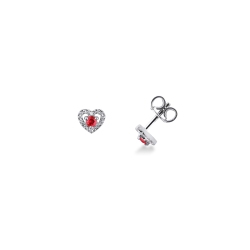 Pendientes oro blanco 18kt con rubí y contorno diamantes
