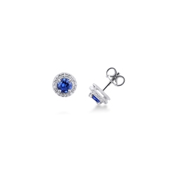 Pendientes de oro blanco de 18 quilates con un zafiro azul