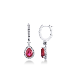 Pendientes en oro blanco 18k con gota con rubies y diamantes