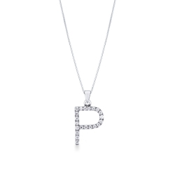 Collar con letra colgante P oro blanco y diamantes 1cm