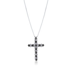Colgante cruz oro blanco 18k y diamantes blancos y negros alternados