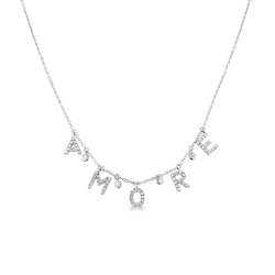 Collar oro blanco de 18k con el nombre AMORE