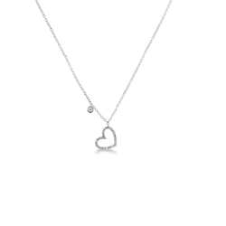 Collar de oro blanco de 18 quilates con colgante de corazón en diamantes y punto de luz