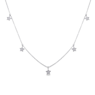 Collar en oro blanco 18k con diamantes y colgantes en forma de estrella