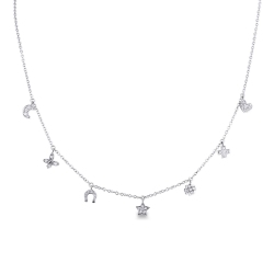 Collar diamantes en oro blanco de 18k con siete colgantes de fantasía