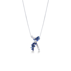Collar oro blanco 18k cruz con zafiros azules y diamantes