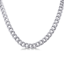 Cadena cubana en oro blanco de 18k con diamantes