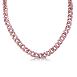 Cadena cubana en oro rosa de 18k con zafiros rosas