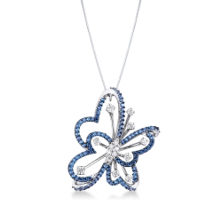 Collar de diseño mariposa en oro blanco 18k con zafiros azules