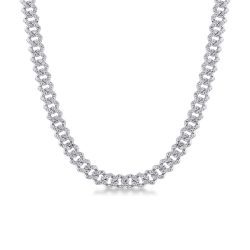 Cadena cubana en oro blanco de 18k engastada con diamantes